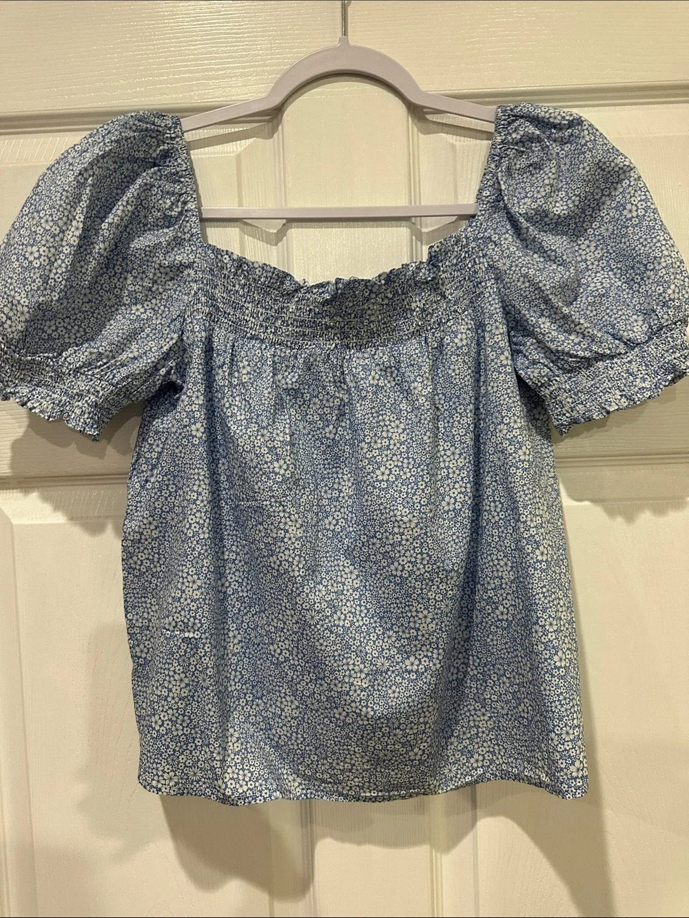 J. Crew Light Blue Floral Puff Sleeve Blouse